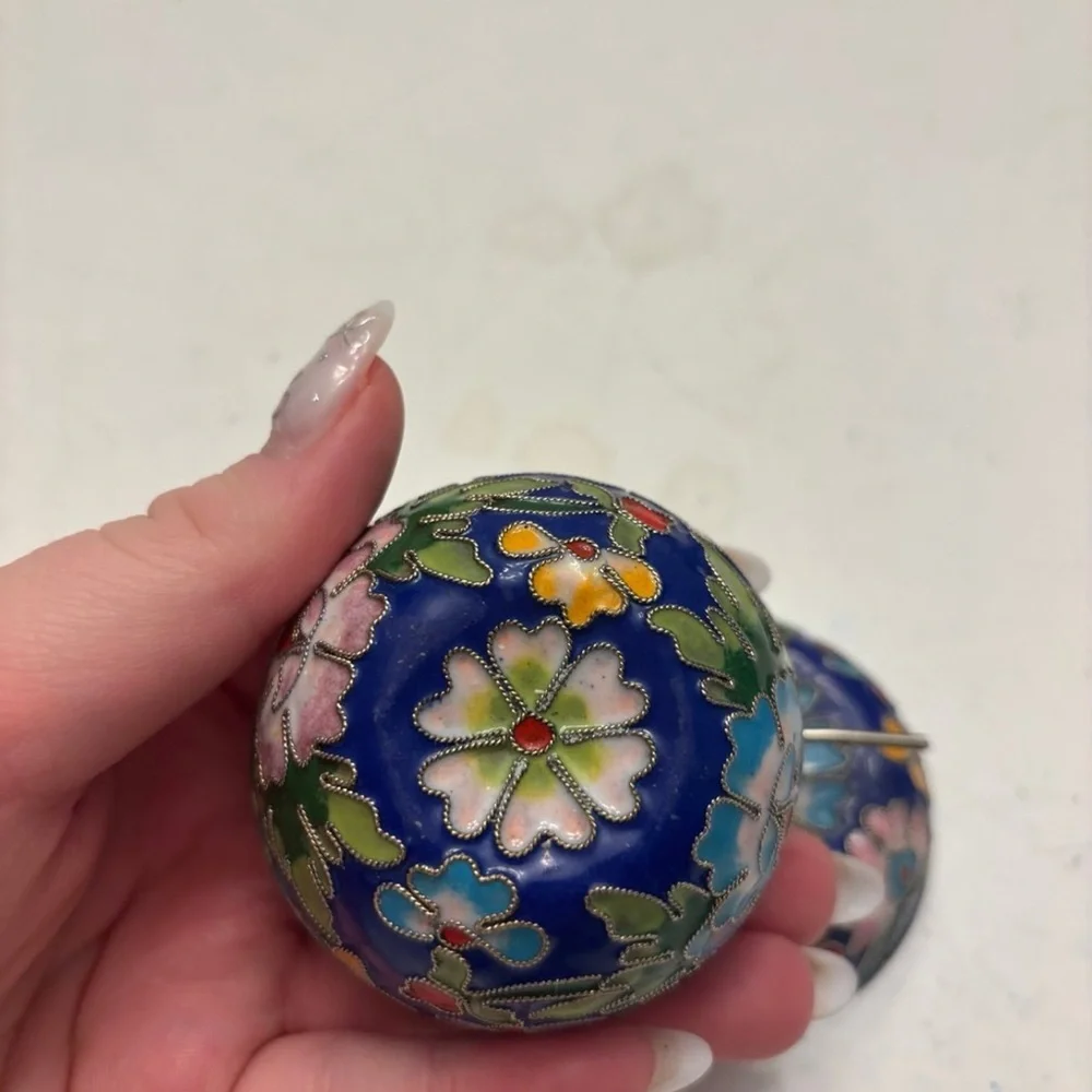 Vintage Chiness Apple Fruit Stem Shape with Flowers Metal Trinket Box